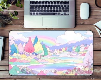 Tapete de escritorio con paisaje primaveral: decoración multifuncional para el espacio de trabajo en tonos pastel