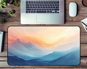 Alfombrilla de escritorio con diseño de montañas / Decoración abstracta de naturaleza para oficina, alfombrilla para escritorio de juegos