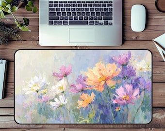Tapete de escritorio vintage con flores silvestres: gran pintura al óleo, multifuncional, para decoración del hogar y la oficina.