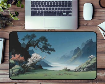 Tapete de escritorio con diseño de primavera oriental: decoración multifuncional de ambiente sereno