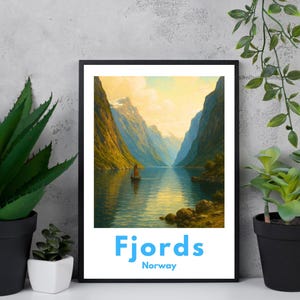 Norway Fjords Vintage Travel Poster: Scandinavian Landscape Art (Digital Download)