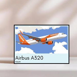 EasyJet Airbus A320 Poster – Digital Download Aviation Wall Art, Printable Plane Illustration, Budget Airline Aircraft Print