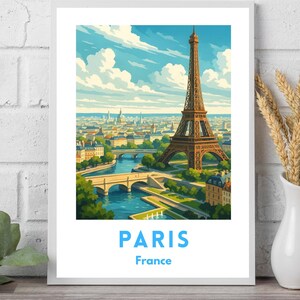 Paris Eiffel Tower Print: Vintage French Travel Poster (Digital Download PNG File)