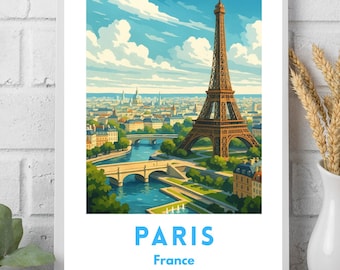Paris Eiffel Tower Print: Vintage French Travel Poster (Digital Download PNG File)