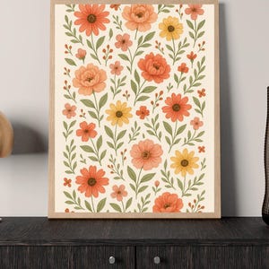 Orange Floral Flower Pattern Wall art