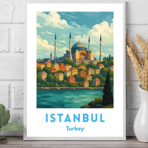 Istanbul Turkey Digital Download Poster | Hagia Sophia Wall Art Print | Vintage Cityscape Printable | Turkish Architecture Decor