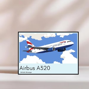British Airways Airbus A320 Poster – Printable Aviation Wall Art, Modern Commercial Plane Illustration, Travel Decor Digital Download
