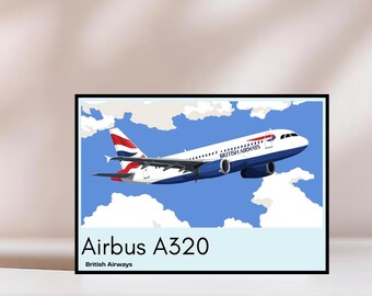 Impresión del Airbus A320 de British Airways: Arte mural de aviación moderna (descarga digital)