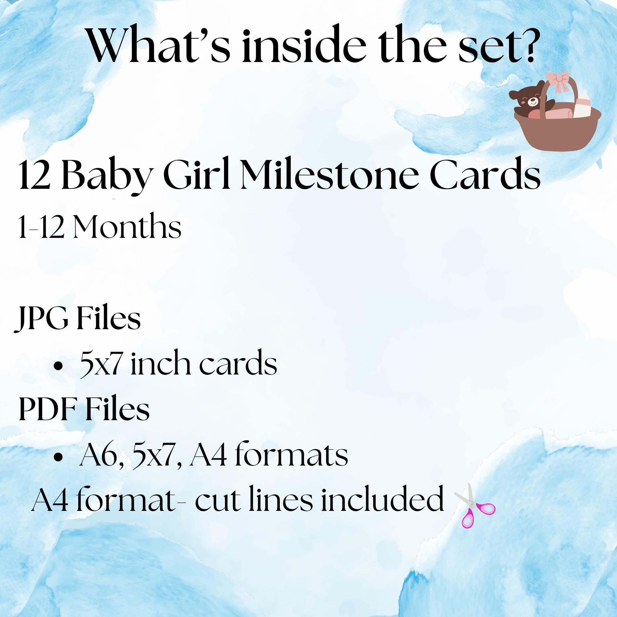 Printable Baby Girl Milestone Cards | Monthly Milestones | 5x7 Digital ...