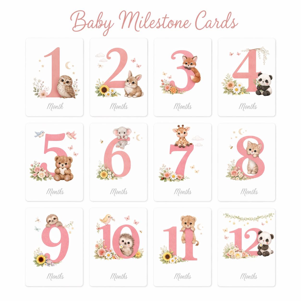 Printable Baby Girl Milestone Cards | Monthly Milestones | 5x7 Digital ...