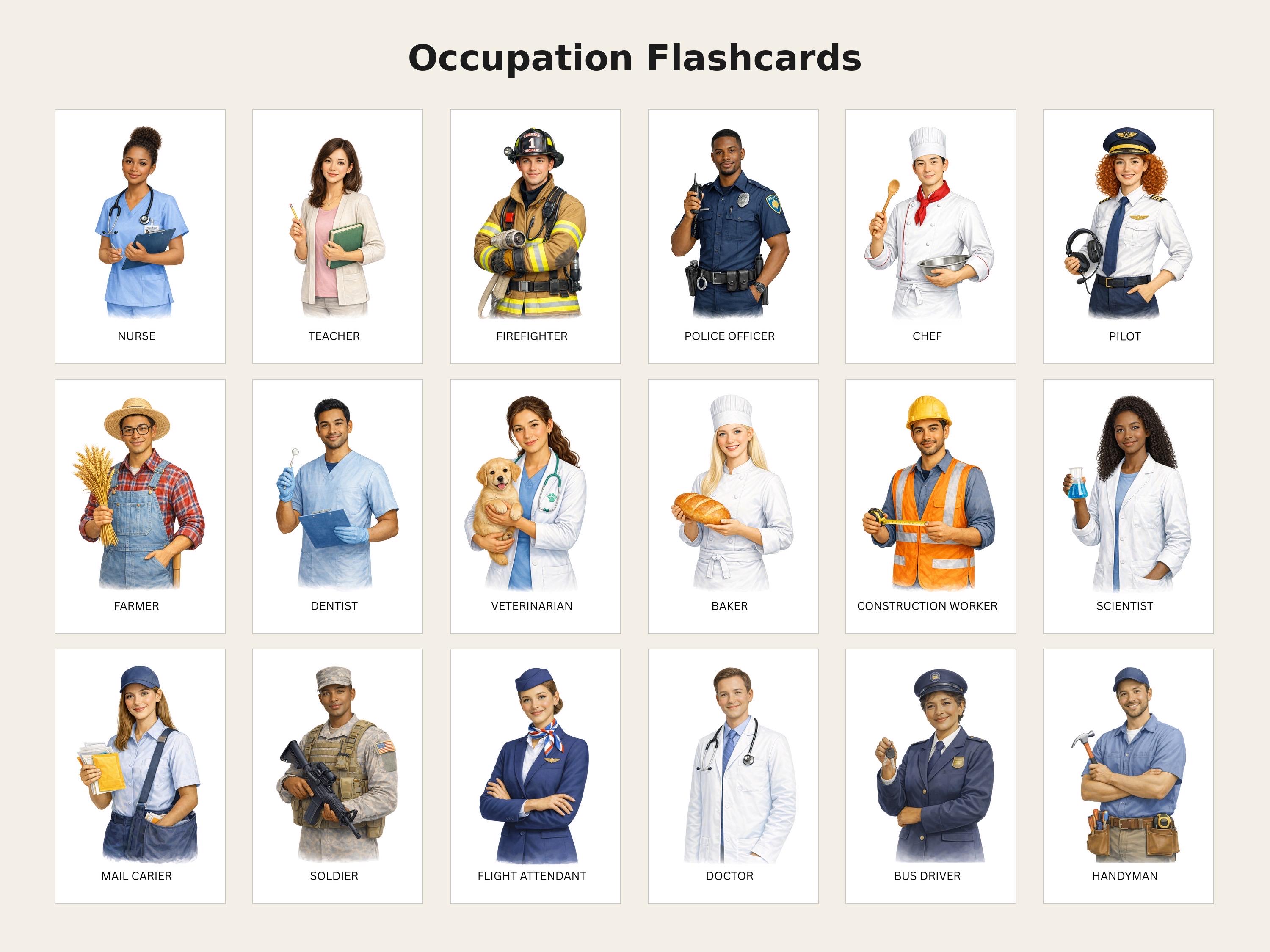 Occupation Flashcards for Kids | Community Helpers | Jobs Cards ...