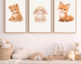 Woodland Nursery Wall Art | Forest Animal Prints | Neutral Baby Room Decor | Printable Art