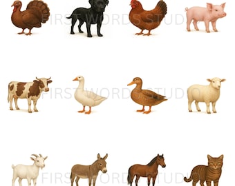 Farm Animal Flashcards | Montessori Learning | Toddler Activities | Preschool Educational Printables | Digital Download