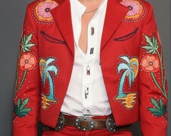 Geborduurd westernkostuum: op maat gemaakte katoenen mantelbroekset