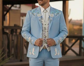 Geborduurd westernkostuum: op maat gemaakte katoenen mantelbroekset