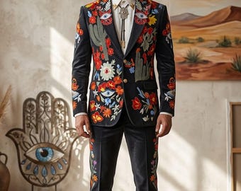 Embroidered Western Suit: Custom Made Cotton Coat Pant Set