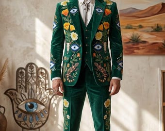 Embroidered Western Suit: Custom Made Cotton Coat Pant Set
