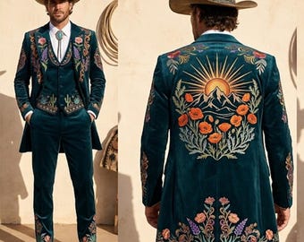 Embroidered Western Suit: Custom Made Cotton Coat Pant Set
