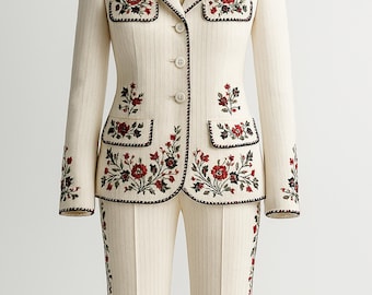 Hand Embroidered White Cotton Suit: Formal Wedding Party Wear