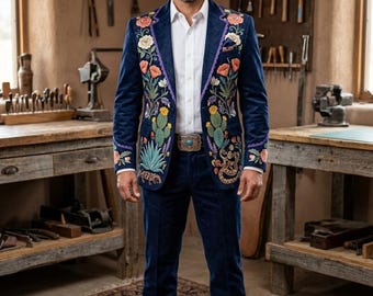 Embroidered Western Suit: Custom Made Cotton Coat Pant Set