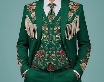 Geborduurd westernkostuum: op maat gemaakte katoenen mantelbroekset