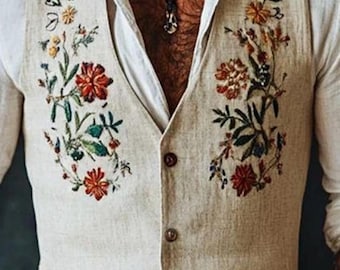 Boho-bruiloft heren geborduurd linnen