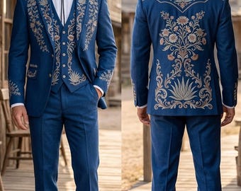 Embroidered Western Suit: Custom Made Cotton Coat Pant Set