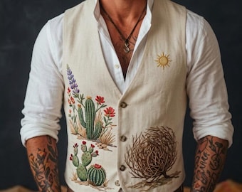 Boho-bruiloft heren geborduurd linnen