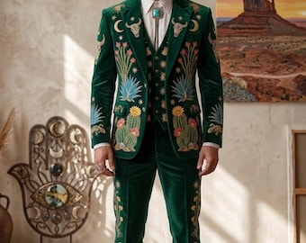 Embroidered Western Suit: Custom Made Cotton Coat Pant Set