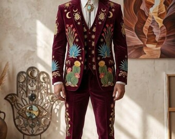 Embroidered Western Suit: Custom Made Cotton Coat Pant Set