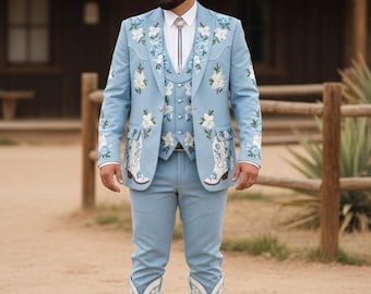 Geborduurd westernkostuum: op maat gemaakte katoenen mantelbroekset