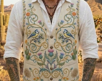 Boho-bruiloft heren geborduurd linnen