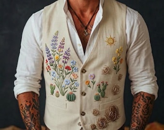 Boho-bruiloft heren geborduurd linnen