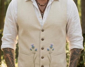 Boho-bruiloft heren geborduurd linnen