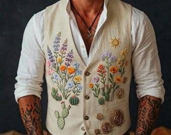 Boho-bruiloft heren geborduurd linnen