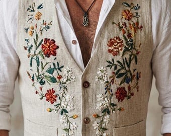 Men's Embroidered Linen Boho Wedding