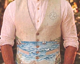 Geborduurd linnen herenhemd Boho-bruiloft