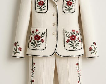 Hand Embroidered White Cotton Suit: Formal Wedding Party Wear