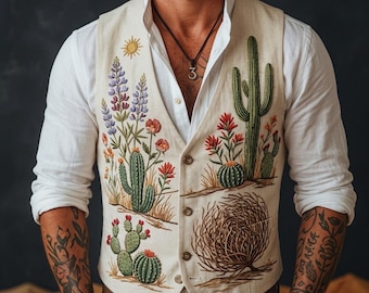 Boho-bruiloft heren geborduurd linnen