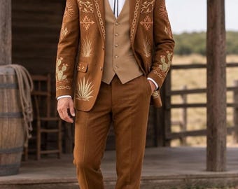 Embroidered Western Suit: Custom Made Cotton Coat Pant Set