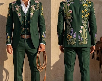 Embroidered Western Suit: Custom Made Cotton Coat Pant Set