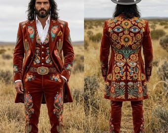Embroidered Western Suit: Custom Made Cotton Coat Pant Set
