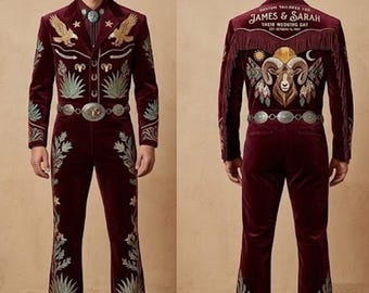 Embroidered Western Suit: Custom Made Cotton Coat Pant Set