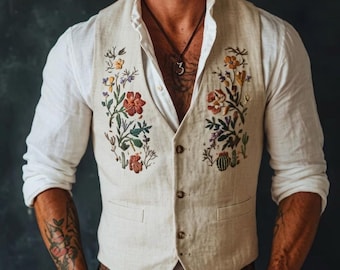 Boho-bruiloft heren geborduurd linnen