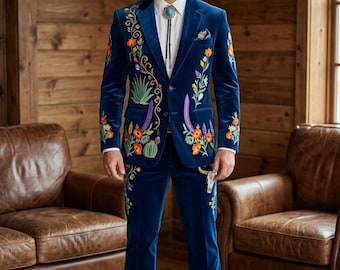 Embroidered Western Suit: Custom Made Cotton Coat Pant Set