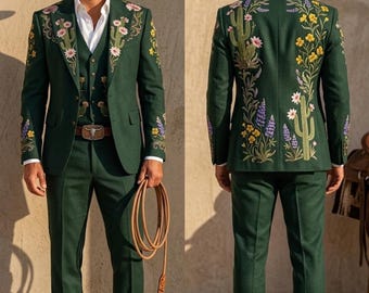 Embroidered Western Suit: Custom Made Cotton Coat Pant Set