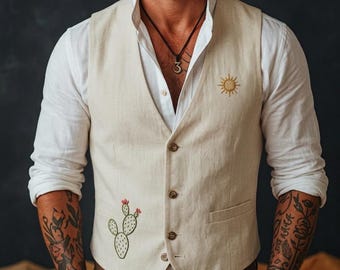 Boho-bruiloft heren geborduurd linnen