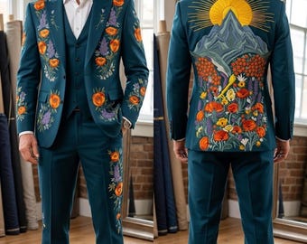 Embroidered Western Suit: Custom Made Cotton Coat Pant Set