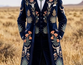 Embroidered Western Suit: Custom Made Cotton Coat Pant Set