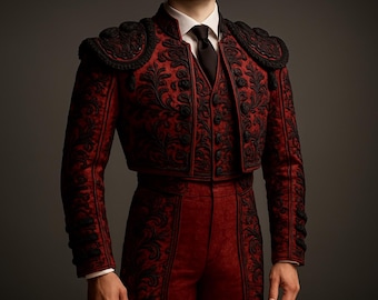 Zwart geborduurd matador-pak: 3 delig Spaanse stierenvechtkleding